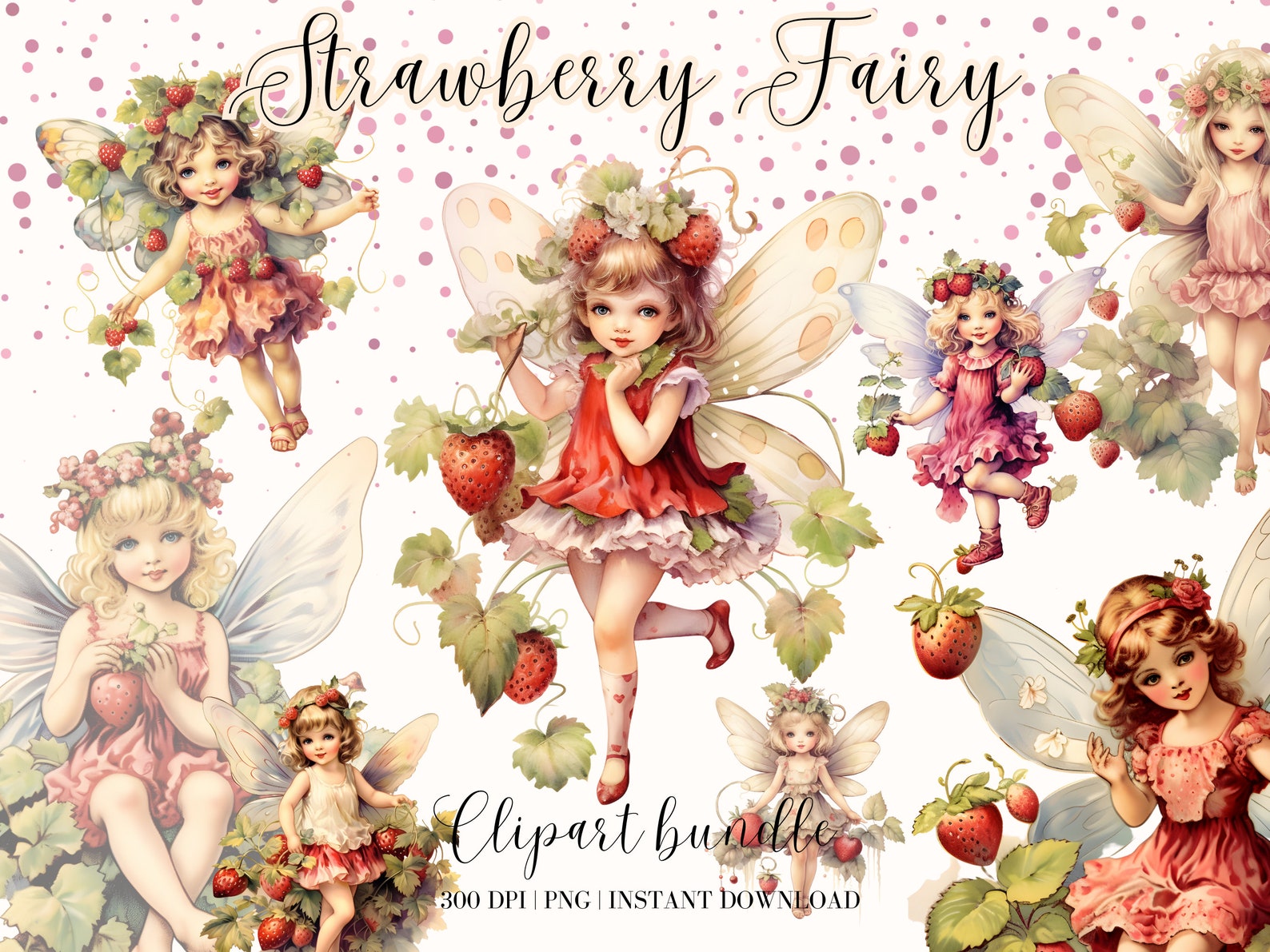 Strawberry Fairy Clipart Watercolor Clipart Bundle Garden Fairy Magic ...