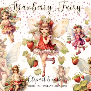 Strawberry Fairy Clipart Watercolor Clipart Bundle Garden Fairy Magic Fairy Forest Fairy Png Junk Journal Cute Nursery Design Cute Girl