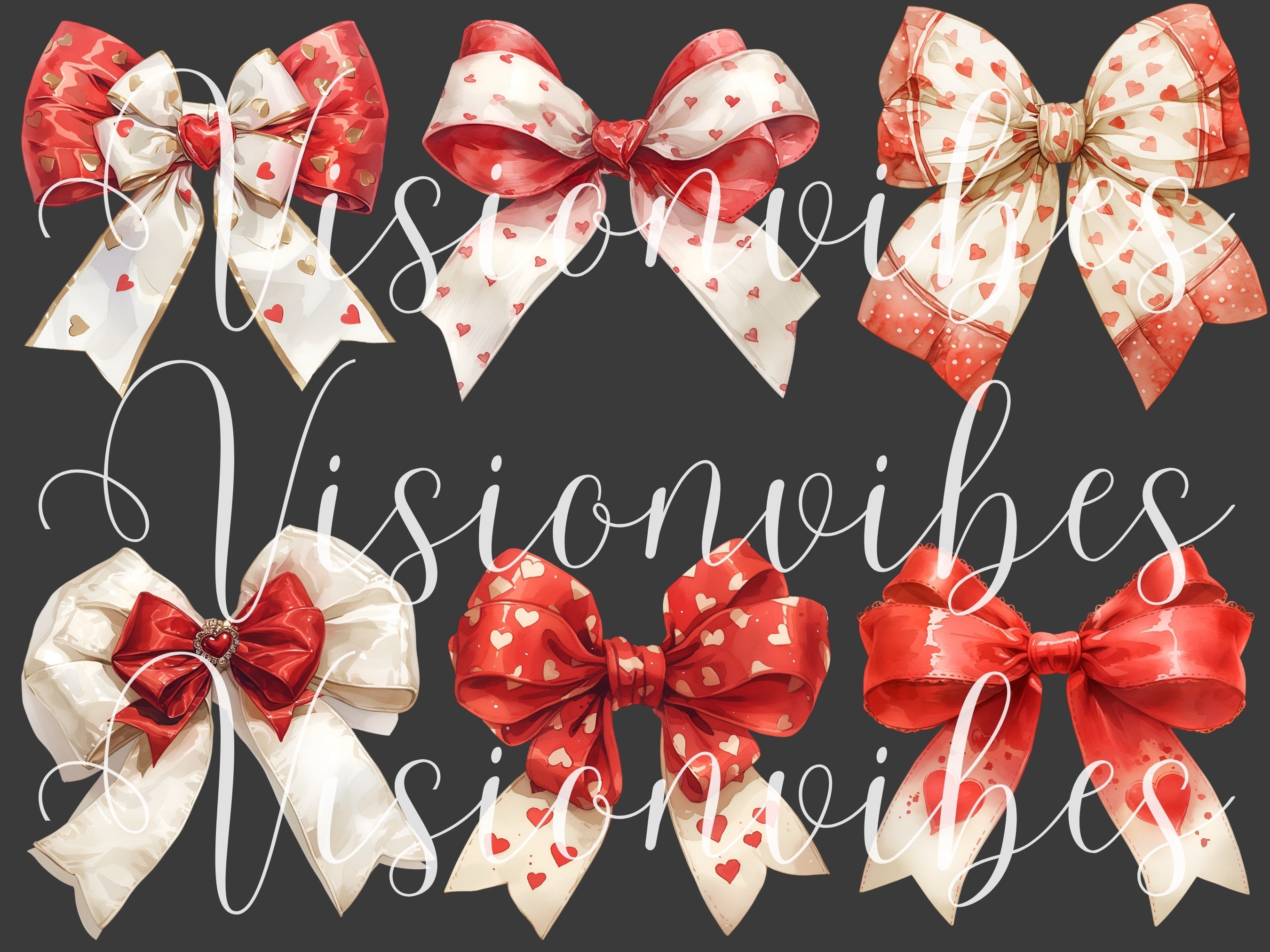 Ribbon Bow Red Heart Clipart Bundle Cute Ribbon Bow Watercolor Png ...