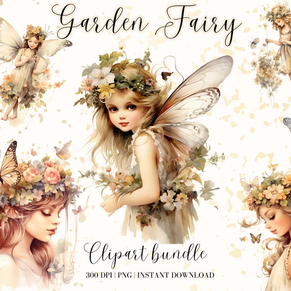 Flower Fairy Clipart Watercolor Clipart Bundle Garden Fairy Magic Fairy Forest Fairy Png Junk Journal Cute Nursery Design Cute Girl Image