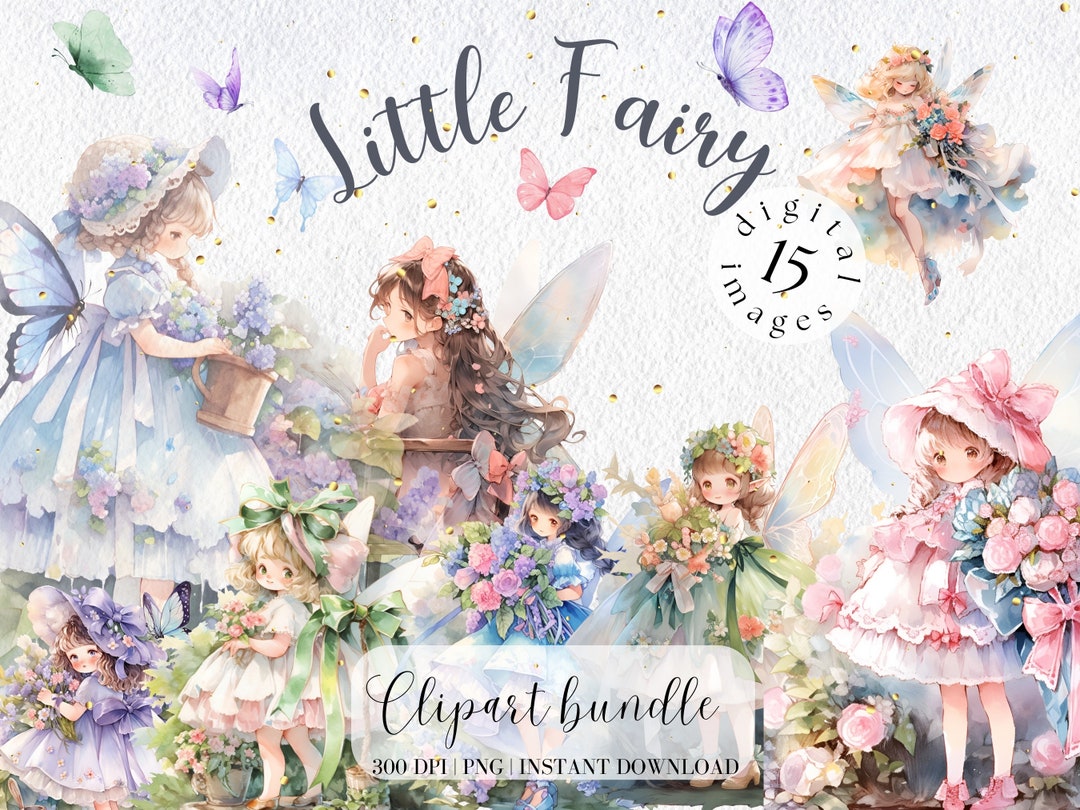 Fairy in Flowers Clipart Bundle Girl in Garden Fairy Magic Fairy Forest ...