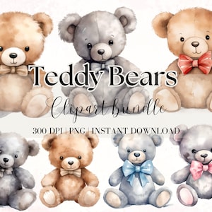 Teddy Bear Clipart Bundle Watercolor Nursery Clipart Watercolor Teddy Bear Png Cute Teddy Bear Clipart For Nursery Room Watercolor Bear Png