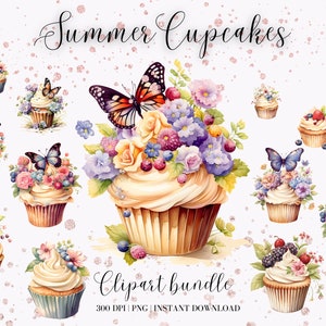 Bloemen cupcake clipart aquarel cupcake clipart bundel cupcake png aquarel clipart cupcake sublimatie ontwerp