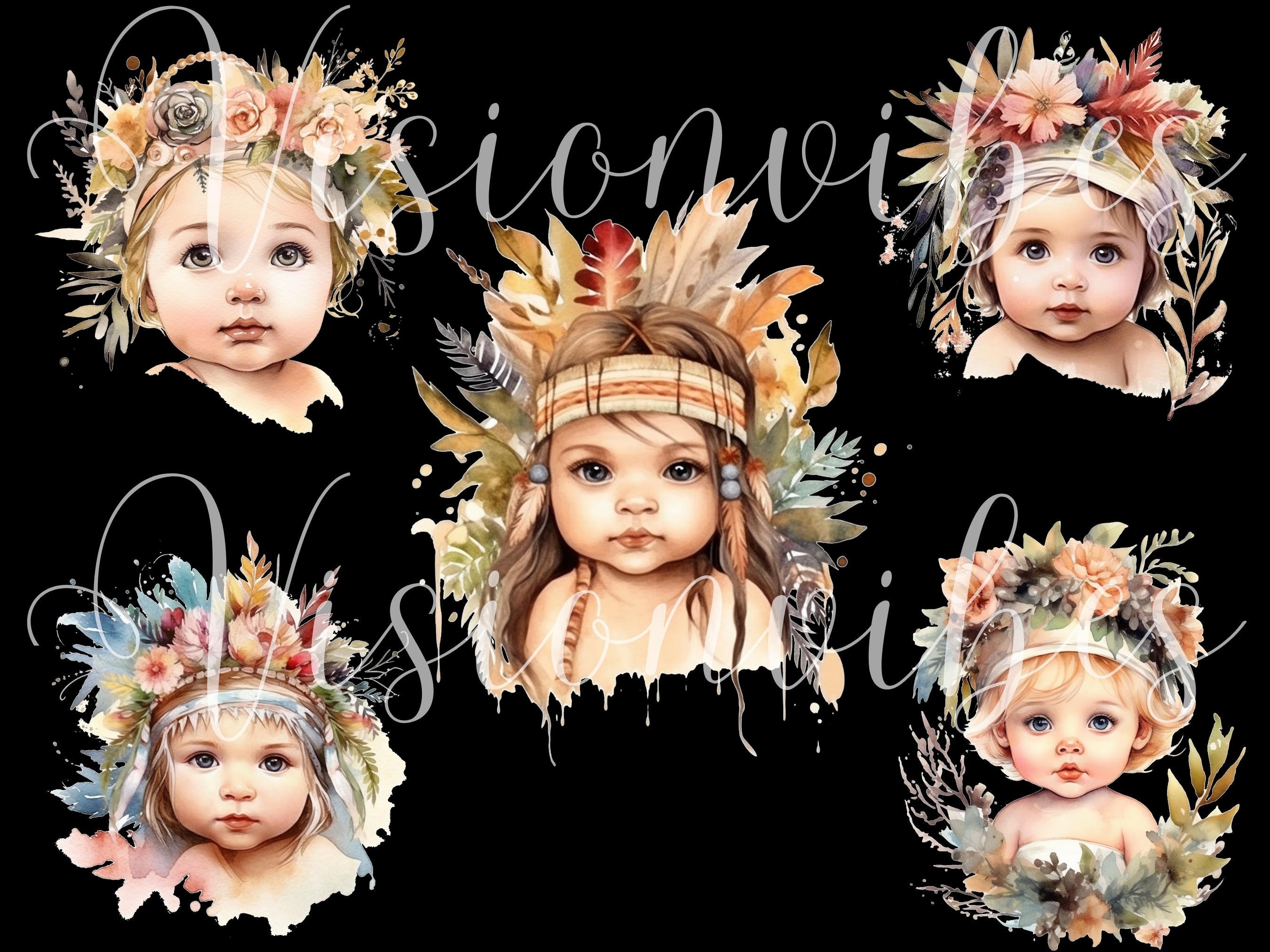 Watercolor Boho Baby Clipart Bundle Cute Baby Boho Boy Boho Girl ...