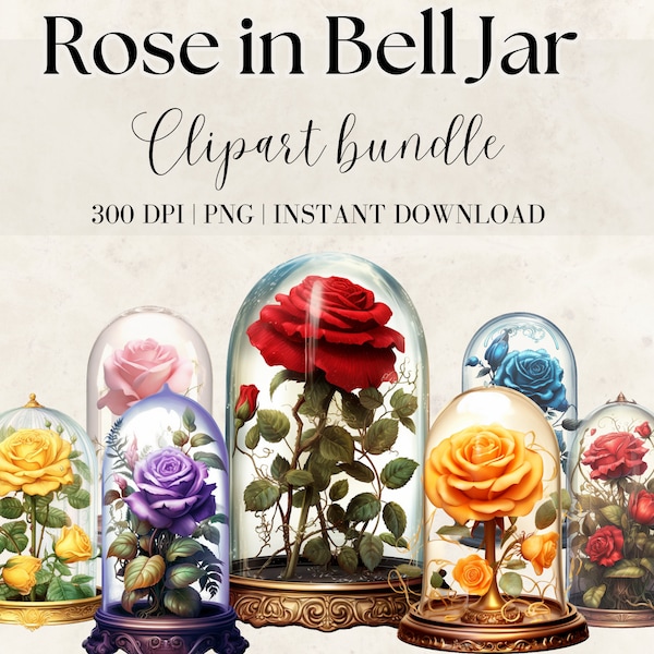 Rose In Glass Bell Clipart Watercolor Roses Clipart Ai Art Digital Download Lady and Beast Clipart Flowers Png Red Rose Black Rose Png