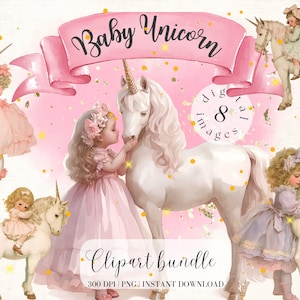 Eenhoorn en meisje clipart vintage afbeelding van eenhoorn prinses kwekerij ontwerp fee eenhoorn clipart png-bestanden scrapbooking eenhoorn aquarel
