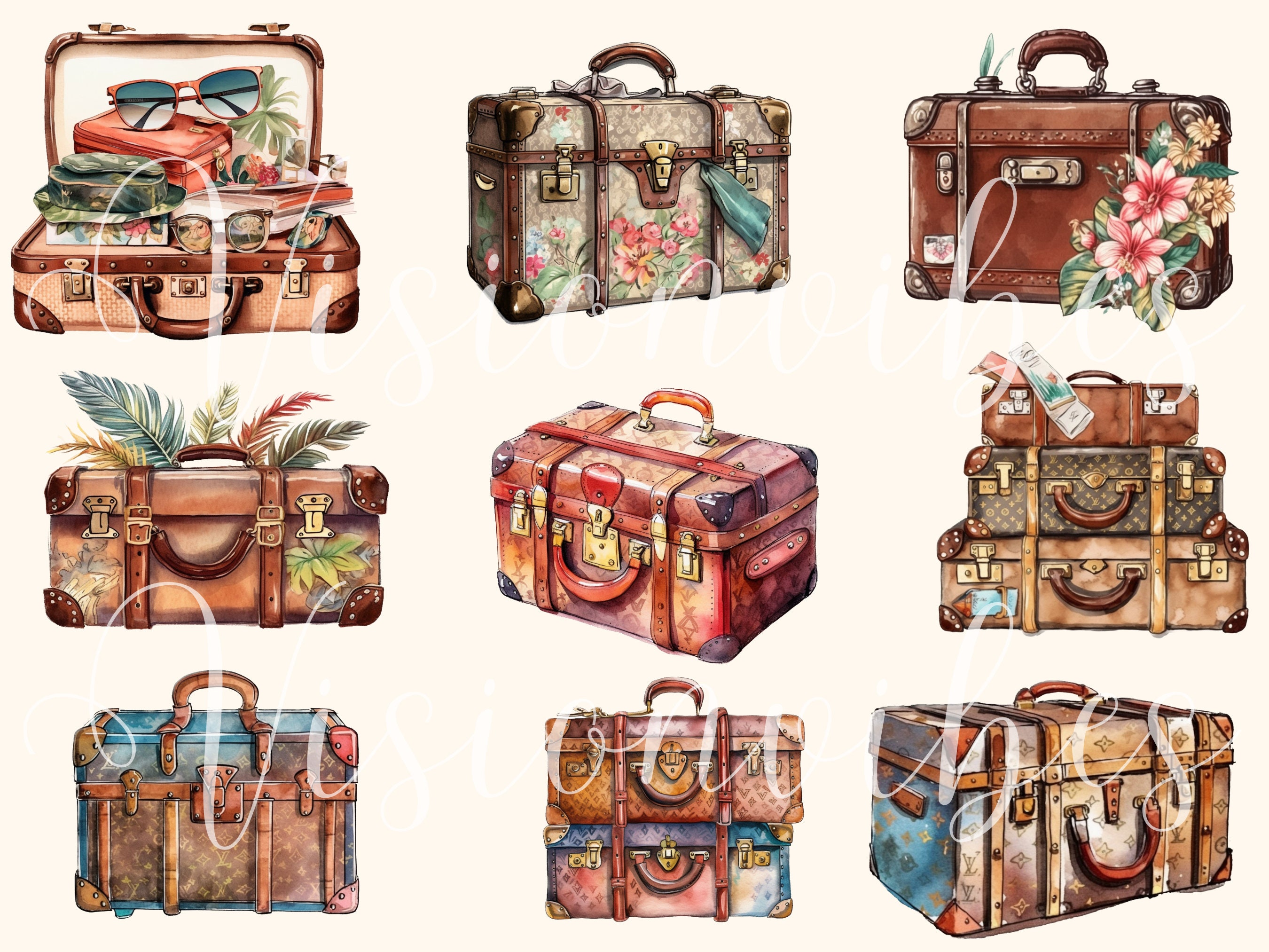 Vintage Luggage Clipart Bundle Luggage Clip Art Travel Clipart - Etsy