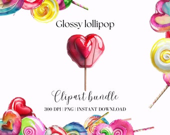 Lollipop Clipart Watercolor Candy Clipart Bundle Watercolor Heart Ai Art Digital Download Files For Sublimation Heartshape Candy Png Sweets