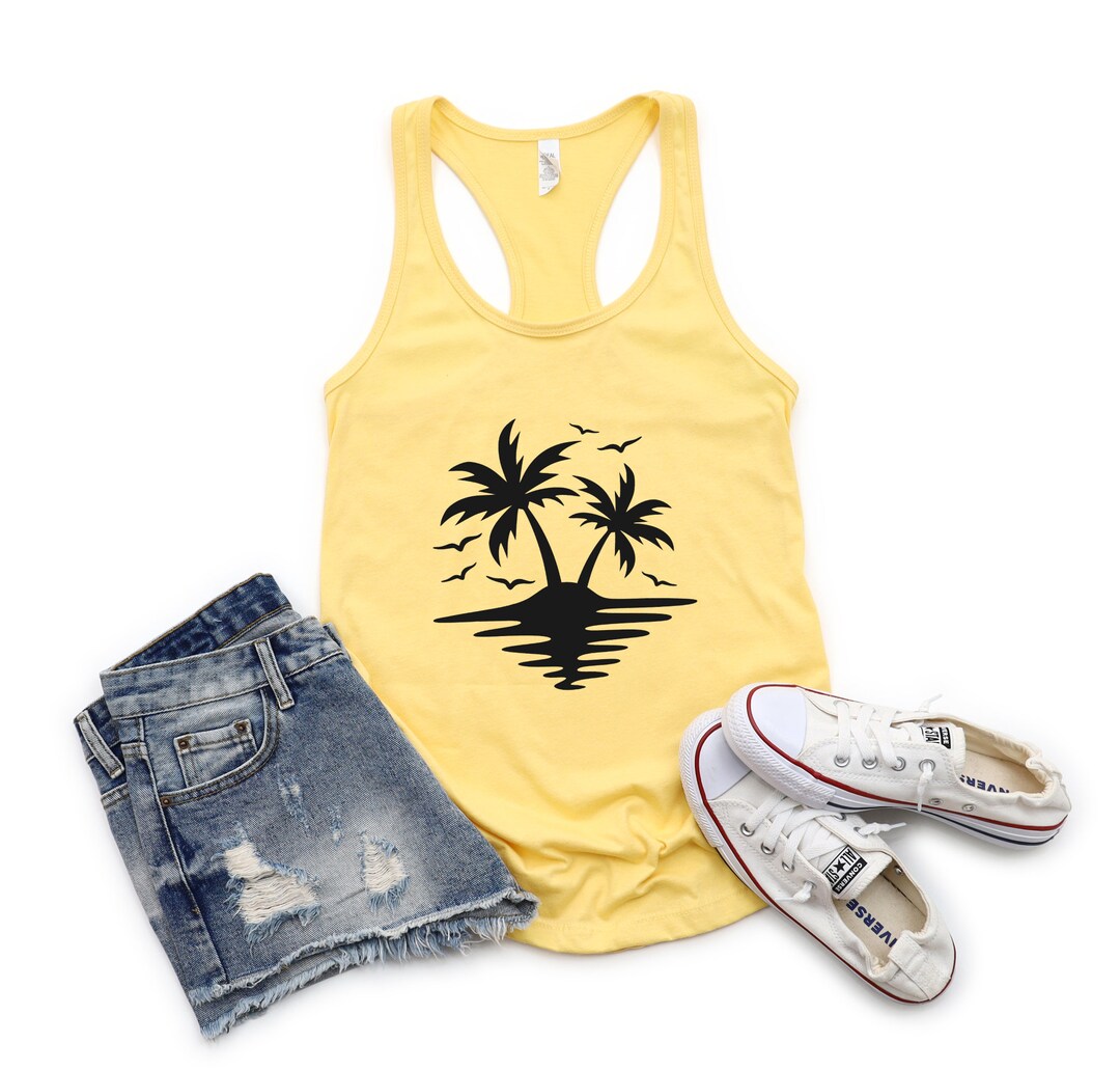 Beach Tank Top Palm Trees Beach Tank Top Vacation Tank Top Etsy