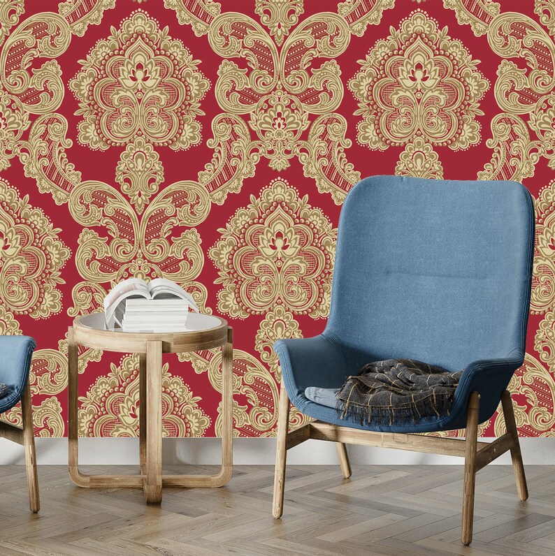 Damask Wallpaper Peel and Stick Wallpaper Removable Etsy