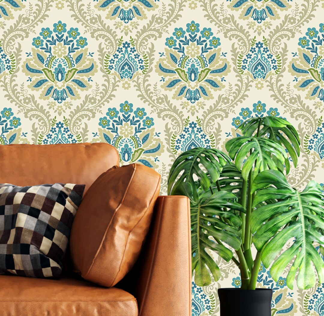 Wallpaper Contemporary Damask Wallpaper Peel and Stick Etsy