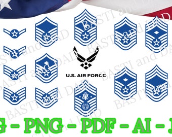 US Air Force Enlisted Ranks svg, png, ai and jpeg, digital download, NCO ranks, USAF enlisted ranks