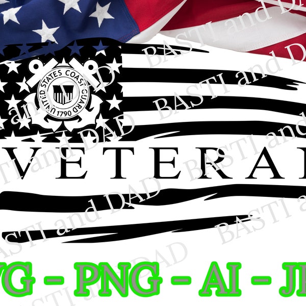 US Flag Coast Guard Veteran Distressed Flag SVG, png, ai and jpg, Navy, Marines ega, USAF Veteran File, Army Veteran Air Force, Coast Guard