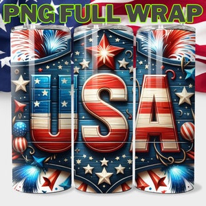 Red White and Blue, 4th of July Wrap, 20oz Skinny Tumbler, Sublimation Design, USA Sign Wrap, America Tumbler Png, Patriotic Tumbler Design