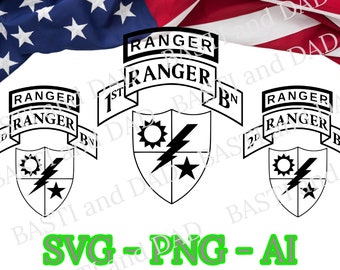 US Army 75th Ranger Regiment Airborne Ranger Battalion Insignia SVG, PNG, ai and jpeg Ranger, 1st Ranger, 2d Ranger, 3d Ranger Battalion