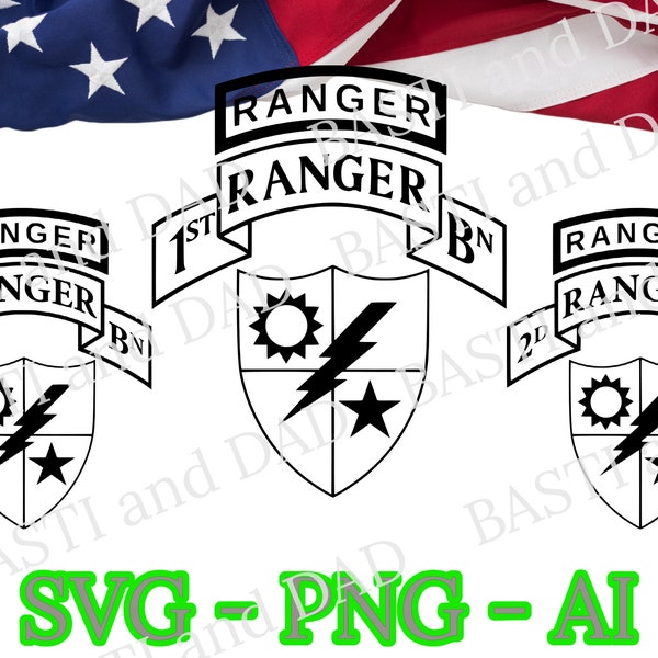 US Army 75th Ranger Regiment Airborne Ranger Battalion Insignia SVG, PNG, ai and jpeg Ranger, 1st Ranger, 2d Ranger, 3d Ranger Battalion