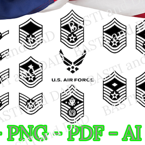 US Air Force Enlisted Ranks svg, png, ai and jpeg, digital download, NCO ranks, USAF enlisted ranks