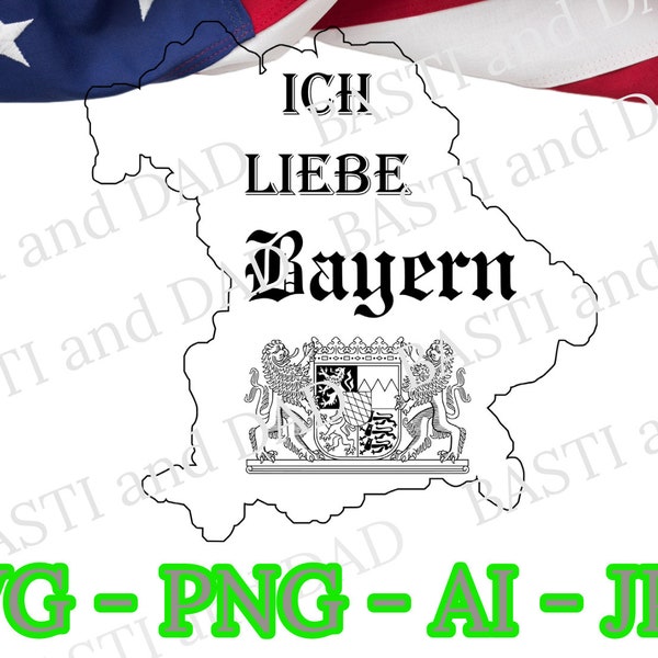 Ich Liebe Bayern svg, Bavaria svg, Deutschland svg, Lustiges Bier svg, I love Bavaria Brezel png, Made in Bayern svg, Silhouette Vektor, Schnittdatei