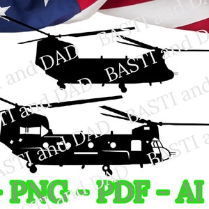 Boeing CH-47 Chinook Silhouette svg, Vector PNG, Chinook Helicopter, Boeing CH-47 png, Military Aircraft ai and jpg Transport helicopter