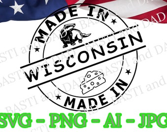 Made in Wisconsin Svg, Wisconsin Svg, United States Png, US State Svg, Wisconsin Stamp png, Made in Jpg, Silhouette Vector, File