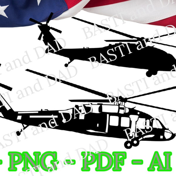 Sikorsky UH-60 Black Hawk Silhouette svg, Vector PNG, Black Hawk Helicopter, Sikorsky UH-60 png, Military Aircraft jpg BlackHawk helicopter