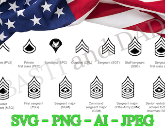 US Army Enlisted and Officer Ranks SVG, PNG, ai and jpeg, Warrant Officer, Nco ranks, Army Seal,