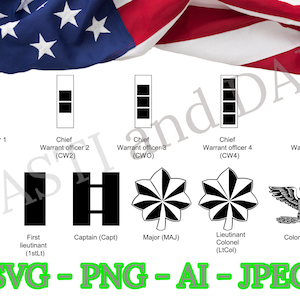 US Army Enlisted and Officer Ranks SVG, PNG, ai and jpeg, Warrant Officer, Nco ranks, Army Seal,