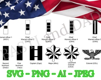 US Army Enlisted and Officer Ranks SVG, PNG, ai and jpeg, Warrant Officer, Nco ranks, Army Seal,