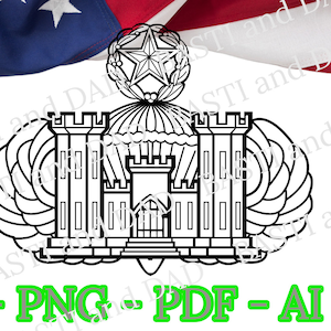 US Army Airborne Master Jump Wings with Engineer Castle SVG, PNG, ai and jpeg, Master Jump Wings, Airborne Ranger, Parachutist Badge