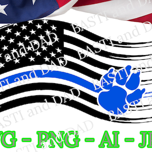Blue Line K9 Police Dog Paw Print Flag Police Officer SVG, PNG, ai and jpeg, Police K9, Blue Line Paw print, thin blue line Vector