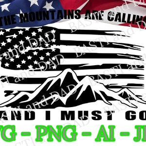 Le montagne chiamano SVG e devo andare, png, Jpg, svg, ai, file di taglio per attività all'aperto, file per il campeggio.