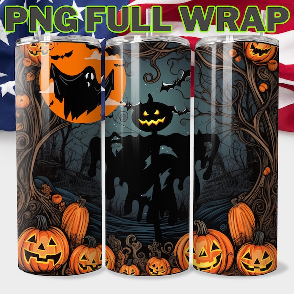 Halloween PNG, Scare Crow Png, Pumpkins digital, Ghost Tumbler Wrap, Spooky Sublimation, Digital download 20oz Skinny Tumbler Full Moon