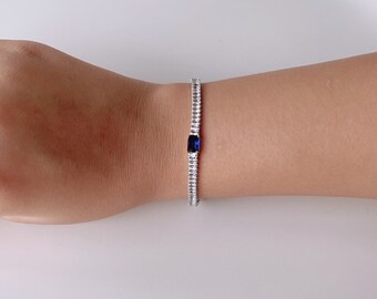 CZ Tennis Bracelet | Blue Sapphire Bracelet | Delicate Bracelet | September Birthstone jewellery | Wedding gift | Gift for her.