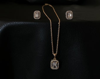 Dainty Jewelry Set | Aesthetic Necklace | CZ Stud Earring | Pendant Necklace Set | Luxury Necklace Set | Crystal Necklace Set.