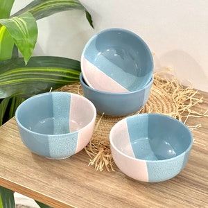 Handcrafted Ceramic Bowls - Moroccan Pottery - Minimalist Style - Assorted Cool Colors - Set of 4