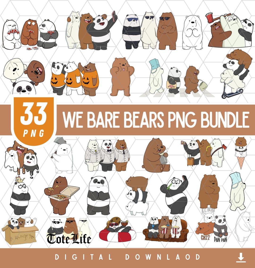 33 We Bare Bears PNG Bundle, Grizzly Panda Ice Bear Clipart, Cute ...