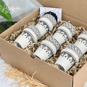 Set of 6 Handmade Cups - Moroccan Handmade Tea Cups - Artisanal Pottery Mugs with Traditional Moroccan Details - Handpainted Mugs -