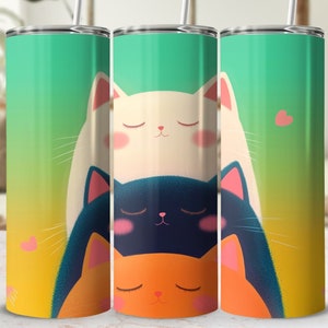 Cute Cats Kawaii Tumbler Wrap Cat Lover 20oz Tumbler Sublimation Designs Skinny Tumbler wrap PNG Instant Digital Download DTF Transfer