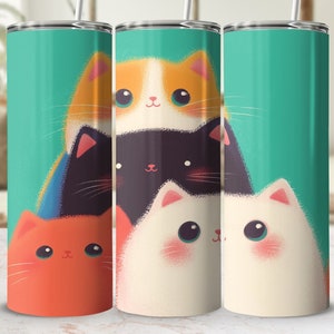 Süße Kawaii Katze Tumbler Wrap Katzenliebhaber Geschenk 20 Unzen Tumbler Sublimation Designs Skinny Tumbler wickeln PNG Sofortiger digitaler Download DTF Transfer