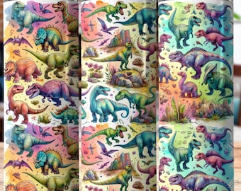 Dinosaurs Tumbler Wrap PNG Watercolor Boys Dino Lovers T-Rex 20 oz Skinny Sublimation Design Stegasaurus Commercial Use