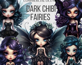 Hada Oscura PNG Chibi Clipart Alas de Hada Oscura Hada Clipart Hada PNG Halloween PNG Acuarela Academia Oscura Impresiones Chibi png Fantasía png