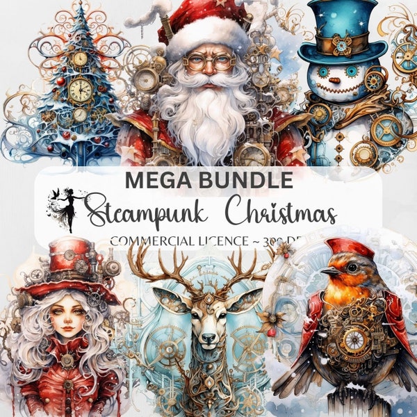 Steampunk Christmas Clipart Watercolor Steampunk Clipart Steampunk Ephemera Christmas PNG Steampunk Santa PNG Steampunk Snowman PNG Steampun