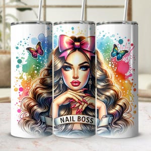 Nail Boss Tumbler Wrap PNG Nail Hustler Nail Tech Life Manikürist 20 Unzen Skinny Tumbler PNG Kosmetikerin Sublimation Designs, digitaler Download