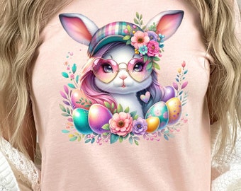 Glitter Easter Bunny Png, Happy Easter Png, Plaid Sunglasses Floral Pink Easter Egg Png, Girls Kids Easter Png Sublimation, Glitter Easter