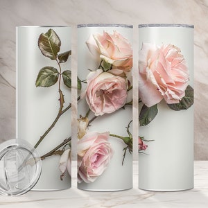 3D Pink Rose Tumbler Wrap 20 Unzen Skinny Gerade Floral Tumbler Sublimation Design PNG Hübscher Digitaler Download Pink Rose Thema Beliebte PNG