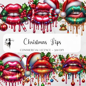 Kerst lippen PNG sublimatie ontwerp feestelijke DTF lip print clipart Tumbler wrap shirt digitale planner sticker Xmas Kiss Santa Holly Candy