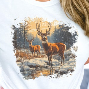 Retro Deer Wilderness Scene PNG des années 90 vintage Buck and Doe Deer chemise PNG chasse Boho des années 90 nostalgie autocollant Mug Wrap Sublimation Design