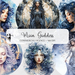 Luna dea Clipart celeste strega PNG Galaxy Ephemera zodiaco stelle Fantasy Junk Journal forniture Scrapbooking carta Crafting decoupage