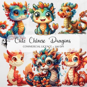 Jahr des Drachen Clipart niedlichen Chibi Dragon Kawaii Baby chinesischen Neujahr Drachen PNG Fantasy Clipart Emote Aufkleber Scrapbooking Sublimation