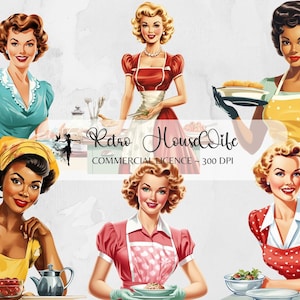 Retro Housewife Clipart 50s PNG 50s Housewife Retro Clipart Retro Sublimation Retro png Retro Stickers 1950s clipart 50s Clip Art